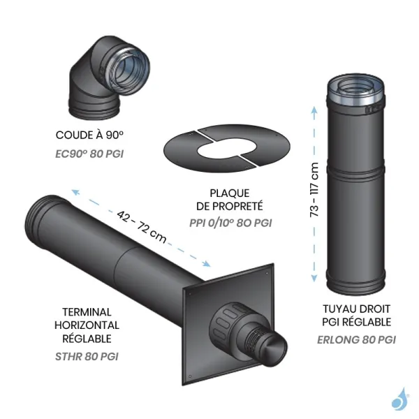 Kit Ventouse Poujoulat KSRCN 80 PGI Pour Poêle à Granulés Départ Raccordement Dessus PGI Ø80/130 Sortie Fumée Supérieure – Image 2