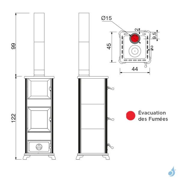 Poêle à Bois Avec Four De Cuisson EK63 Decor C Evo Puissance 7.5kW Sortie Fumée Supérieure Ø15cm – Image 2