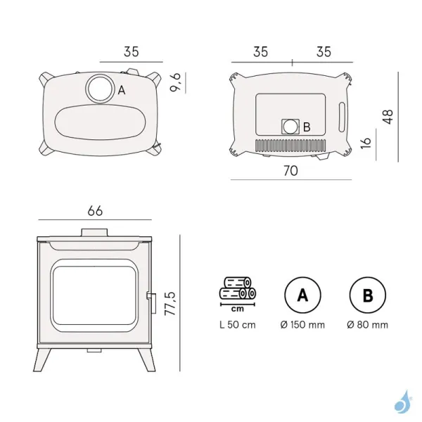 Poêle à Bois Cadel Hublot 7 Wood Air Puissance 7kW Convection Ventilée – Image 5
