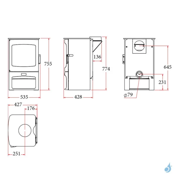 Poêle à Bois Charnwood Aire 7 Avec Porte Bûche Puissance 7kW Sortie Fumée Postérieure Ou Supérieure – Image 2