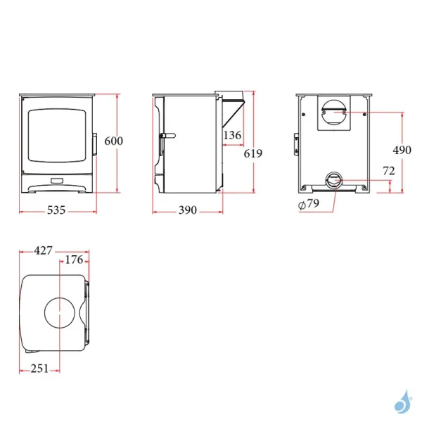 Poêle à Bois Charnwood Aire 7 Sur Socle Bas Puissance 7kW Sortie Fumée Postérieure Ou Supérieure – Image 2