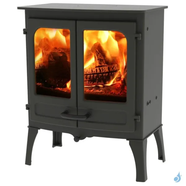 Poêle à Bois Charnwood Island II Sur Pieds Hauts Puissance 8kW Sortie Fumée Postérieure Ou Supérieure