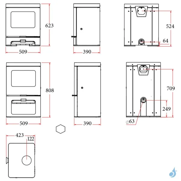 Poêle à Bois Charnwood Skye 5 Sur Socle Bas Puissance 5kW Sortie Fumée Postérieure Ou Supérieure – Image 2
