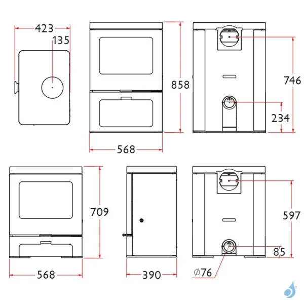 Poêle à Bois Charnwood Skye E700 Avec Porte Bûche Puissance 7.4kW Sortie Fumée Postérieure Ou Supérieure – Image 2