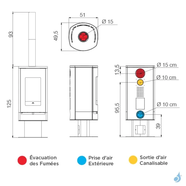 Poêle à Bois EDILKAMIN Code J Evo Puissance 8.1kW A+ Sortie Fumée Postérieure Ou Supérieure – Image 2