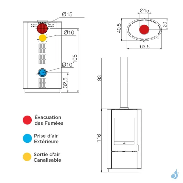 Poêle à Bois EDILKAMIN Krio Puissance 10.1kW Sortie Fumée Postérieure Ou Supérieure Ø15 Cm – Image 2