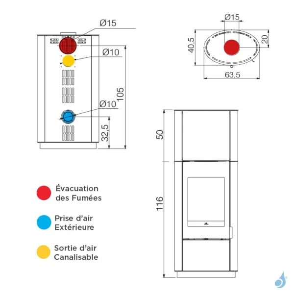 Poêle à Bois EDILKAMIN Krio Série S Puissance 10.1kW Sortie Fumée Postérieure Ou Supérieure Ø15 Cm – Image 2