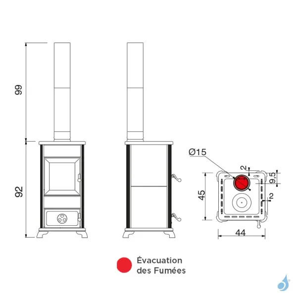 Poêle à Bois EK63 Decor Evo Puissance 7.5kW Sortie Fumée Supérieure Ø15cm – Image 2