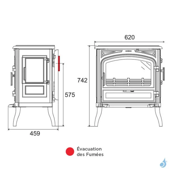 Poêle à Bois Franco Belge Bourgogne Puissance 8.5kW Sortie Fumée Postérieure – Image 2