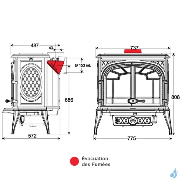 Poêle à Bois Franco Belge Gascon 2 Portes Sans Arcades Puissance 11.3kW Sortie Fumée Postérieure Ou Supérieure – Image 2
