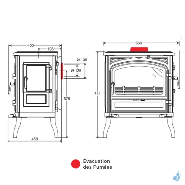 Poêle à Bois Franco Belge Limousin Taque Polie Puissance 10kW Sortie Fumée Postérieure Ou Supérieure – Image 2