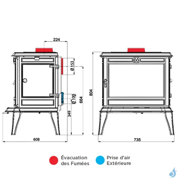 Poêle à Bois Franco Belge Monte Carlo Puissance 12.3kW Sortie Fumée Postérieure Ou Supérieure – Image 2