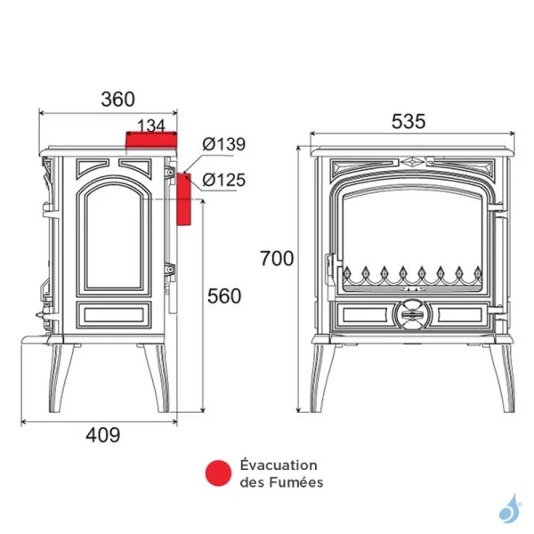 Poêle à Bois Franco Belge Savoie Puissance 6.5kW Sortie Fumée Postérieure Ou Supérieure – Image 2