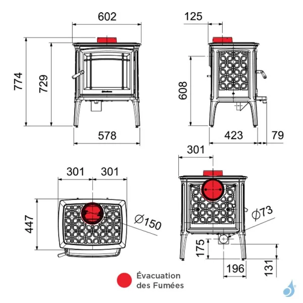 Poêle à Bois Hergom Craftsbury HF Puissance 7kW Sortie Fumée Supérieure – Image 2