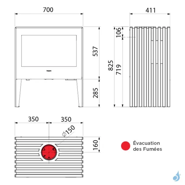 Poêle à Bois Hergom Glance LV Puissance 7kW Sortie Fumée Supérieure – Image 2