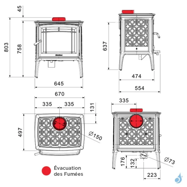 Poêle à Bois Hergom Shelburn HF Puissance 9kW Sortie Fumée Supérieure – Image 2