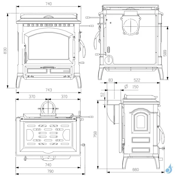 Poêle à Bois La Nordica Isotta Con Cerchi Evo Puissance 11.9kW Sortie Fumée Supérieure – Image 2