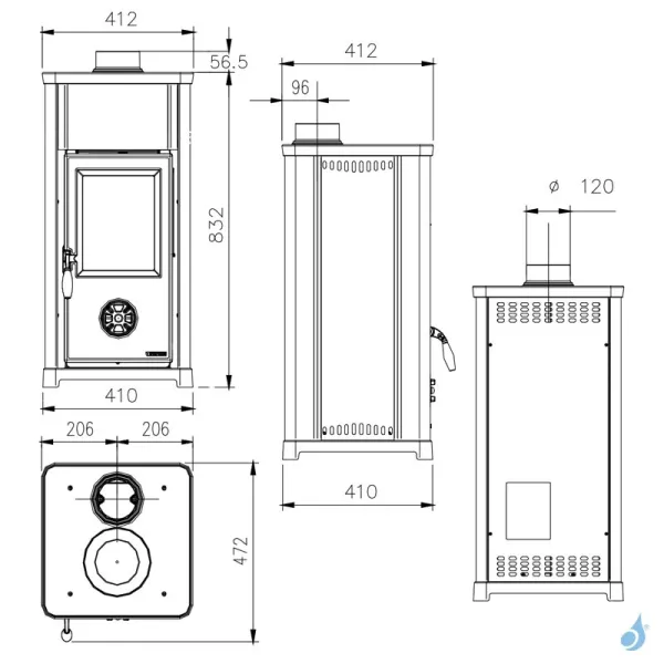 Poêle à Bois La Nordica Tea Puissance 6.6kW Sortie Fumée Supérieure – Image 2