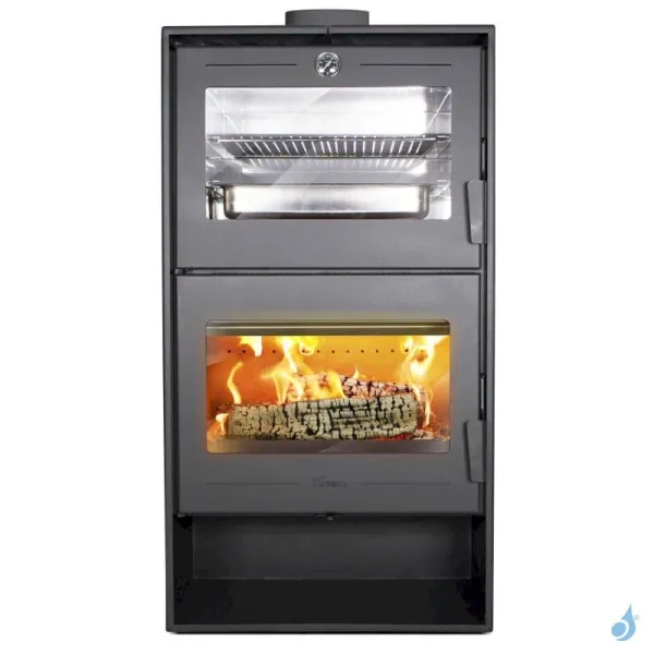 Poêle à Bois Lacunza Altea Puissance 7kW Structure Acier Four De Cuisson Sortie Fumée Supérieure Ø15 Cm