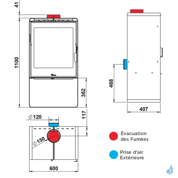 Poêle à Bois Lacunza Atlantic 613 Puissance 11kW Structure Acier Sortie Fumée Supérieure Ø15 Cm – Image 4