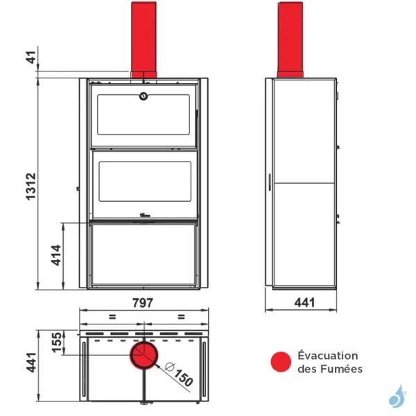 Poêle à Bois Lacunza Bergen Puissance 11.5kW Structure Acier Four De Cuisson Sortie Fumée Supérieure Ø15 Cm – Image 3