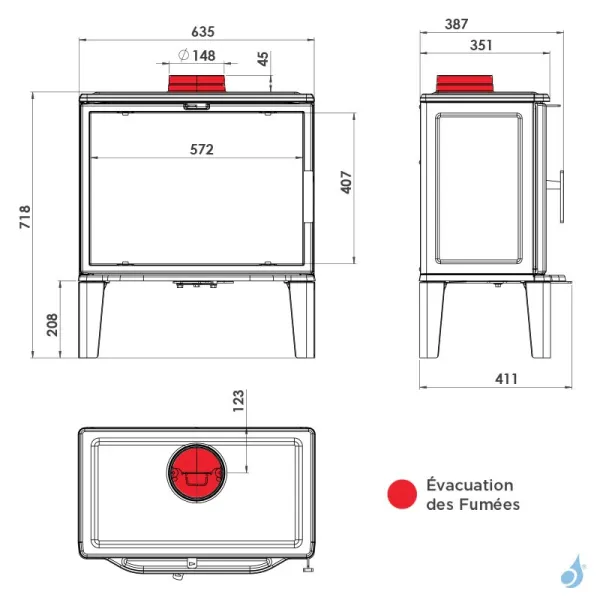 Poêle à Bois Lacunza Biarritz Puissance 9kW Structure Fonte Sortie Fumée Supérieure Ø15 Cm – Image 4