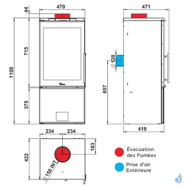 Poêle à Bois Lacunza Calais Puissance 13kW Structure Acier Sortie Fumée Supérieure Ø15 Cm – Image 3