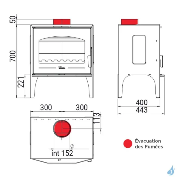 Poêle à Bois Lacunza Calpe Puissance 12kW Structure Acier Sortie Fumée Supérieure Ø15 Cm – Image 3
