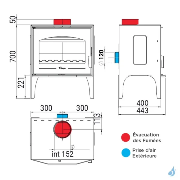 Poêle à Bois Lacunza Calpe Star Puissance 7kW Structure Acier Sortie Fumée Supérieure Ø15 Cm – Image 6