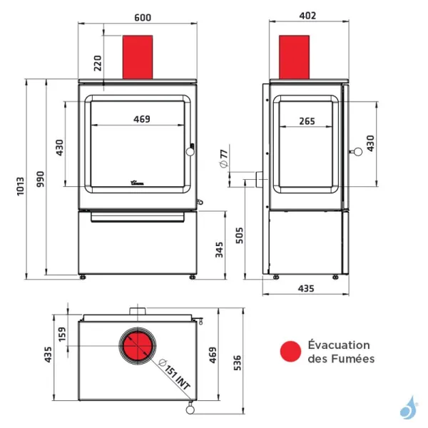 Poêle à Bois Lacunza Garde Puissance 11kW Structure Fonte Sortie Fumée Supérieure Ø15 Cm – Image 4