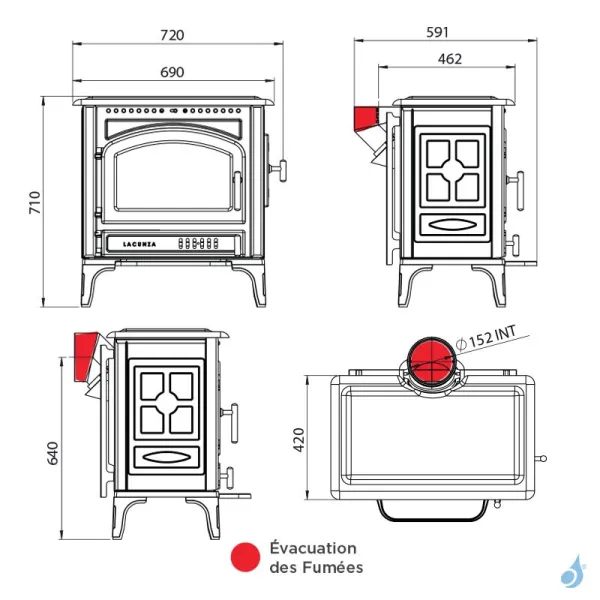Poêle à Bois Lacunza Levante Puissance 10kW Structure Fonte Sortie Fumée Supérieure Ø15 Cm – Image 3