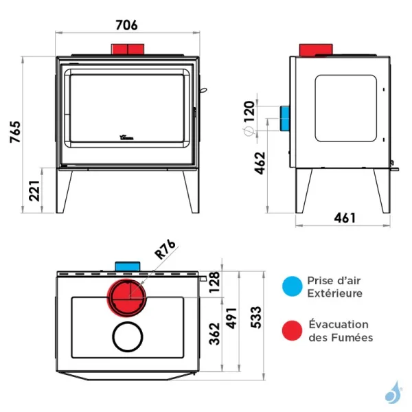 Poêle à Bois Lacunza Martina Puissance 7kW Structure Acier Sortie Fumée Supérieure Ø15 Cm – Image 4