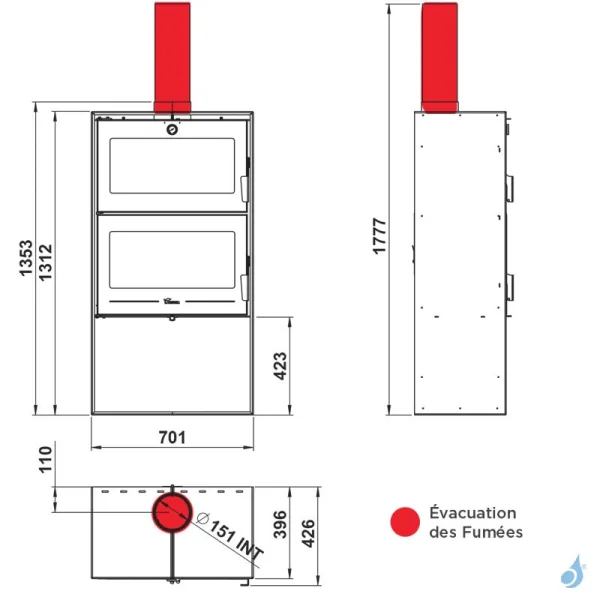 Poêle à Bois Lacunza Oslo Puissance 11.5kW Structure Acier Four De Cuisson Sortie Fumée Supérieure Ø15 Cm – Image 4