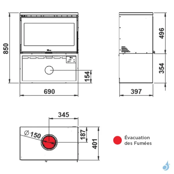 Poêle à Bois Lacunza Paris 700 Puissance 8.0kW Structure Acier Sortie Fumée Supérieure Ø15 Cm – Image 4