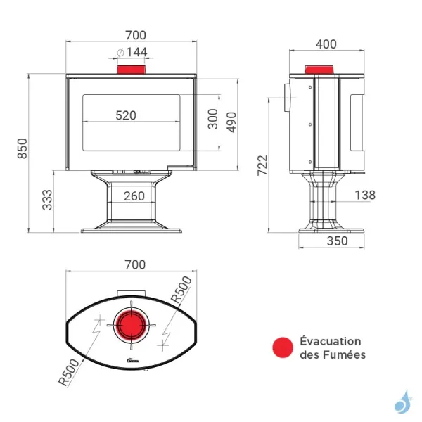 Poêle à Bois Lacunza Tarbes Star Puissance 9kW Structure Fonte Sortie Fumée Supérieure Ø15 Cm – Image 5
