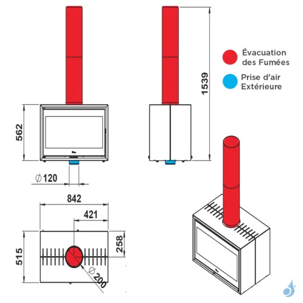 Poêle à Bois Lacunza Verona 800 Puissance 15kW Structure Acier Sortie Fumée Supérieure Ø20 Cm – Image 3