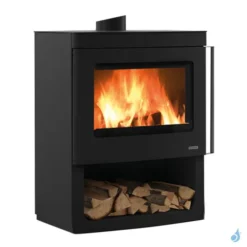 Poêle à Bois Palazzetti Nicole Avec Réserve à Bois Ouverte Puissance 9.1kW Sortie Fumée Supérieure