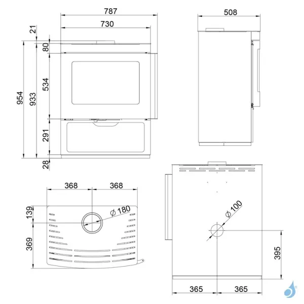 Poêle à Bois Palazzetti Nicole Twister Flue Avec Réserve à Bois Puissance 9.1kW Sortie Fumée Supérieure – Image 2