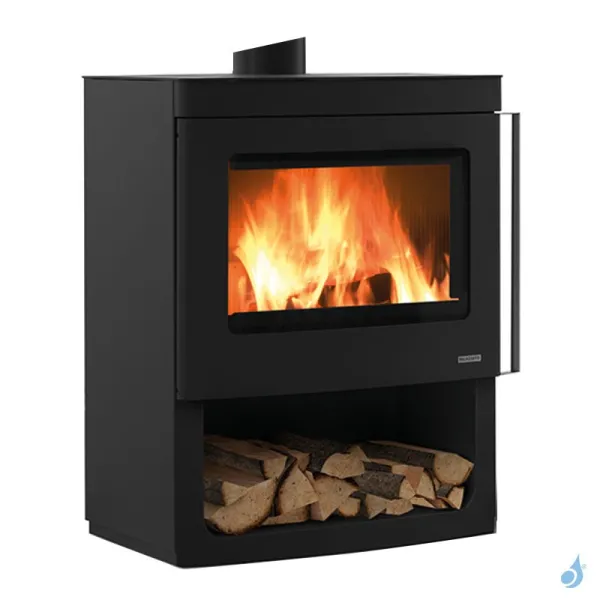 Poêle à Bois Palazzetti Nicole Twister Flue Avec Réserve à Bois Puissance 9.1kW Sortie Fumée Supérieure