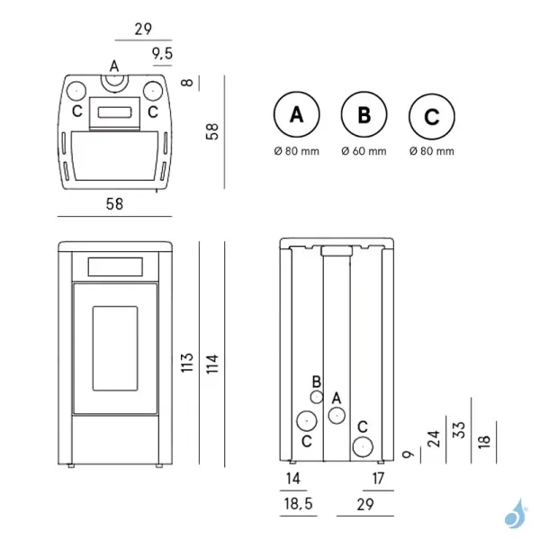 Poêle à Granulés Canalisable CADEL Atena Plus 12 Puissance 12kW WiFi Sortie Fumée Postérieure Ou Supérieure – Image 2