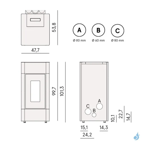 Poêle à Granulés Canalisable CADEL Cristal Plus 9 Puissance 8.5kW WiFi Sortie Fumée Postérieure – Image 2