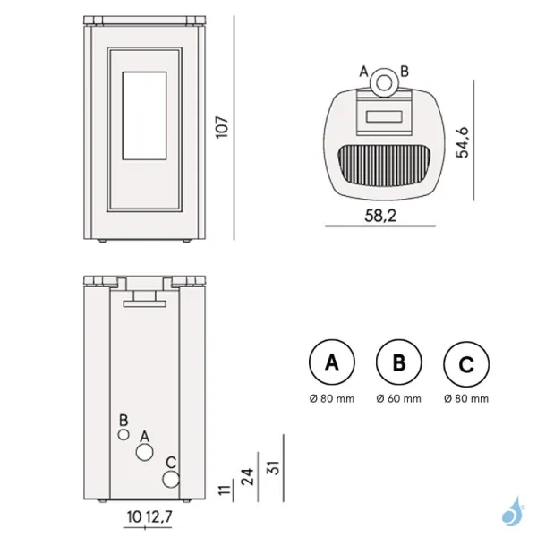 Poêle à Granulés Canalisable CADEL Eclipse Plus 11 Puissance 10.5kW WiFi Sortie Fumée Postérieure Ou Supérieure – Image 2