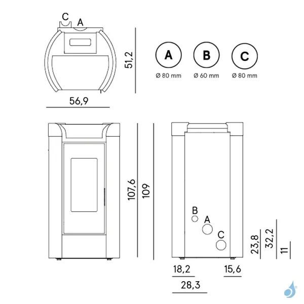 Poêle à Granulés Canalisable CADEL Fenice Plus 11 Puissance 10.5kW WiFi Sortie Fumée Postérieure Ou Supérieure – Image 2