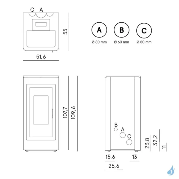 Poêle à Granulés Canalisable CADEL Kobe Plus 11 Puissance 10.5kW WiFi Sortie Fumée Postérieure Ou Supérieure – Image 2