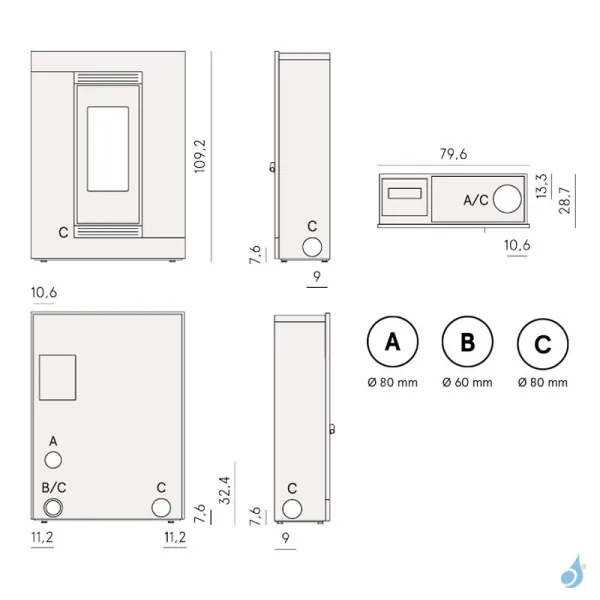 Poêle à Granulés Canalisable CADEL Luce Plus 9 Puissance 8.5kW WiFi Sortie Fumée Supérieure – Image 5