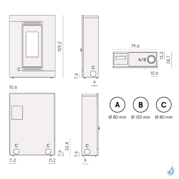 Poêle à Granulés Canalisable CADEL Luce Plus 9 Up-Twin Puissance 8.5kW WiFi Sortie Fumée Coaxiale Ø8/13 Cm – Image 2