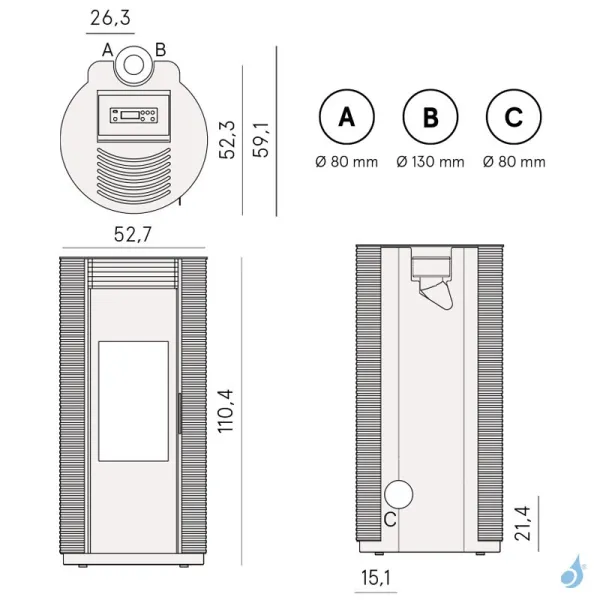 Poêle à Granulés Canalisable CADEL Spin Plus 9 Airtech/Up-Twin Puissance 8.5kW WiFi Sortie Fumée Supérieure Ø8/13cm – Image 2