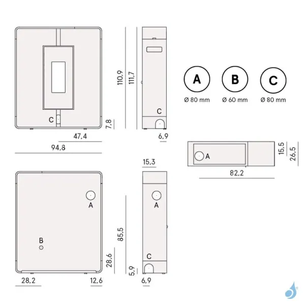 Poêle à Granulés Canalisable CADEL Tile Plus 10 Puissance 10kW WiFi Sortie Fumée Post. Sup. Ou Latérale – Image 2
