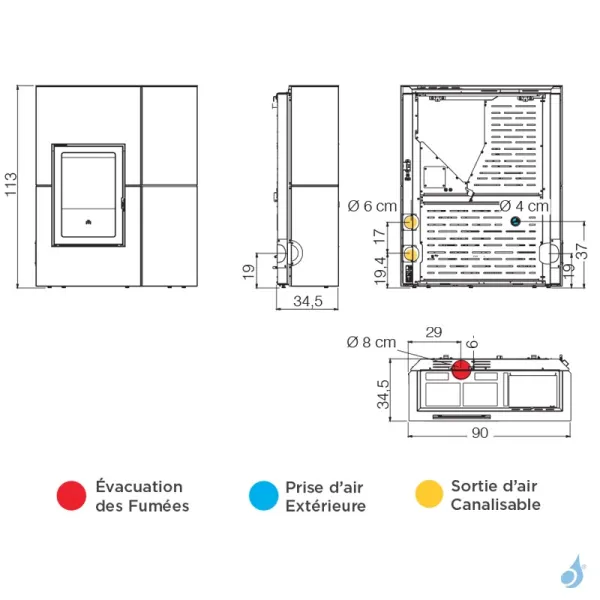 Poêle à Granulés Canalisable Edilkamin Blade 12++ Evo Puissance 12.1kW Sortie Fumée Supérieure Ø8 Cm – Image 2