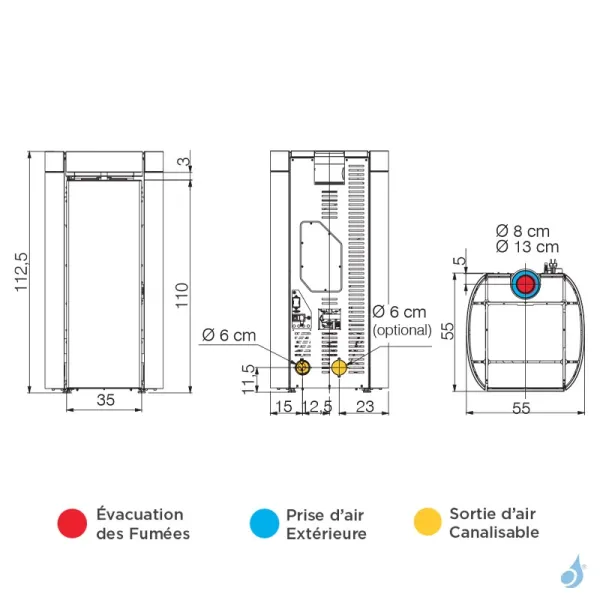 Poêle à Granulés Canalisable Edilkamin Rada Air Tight C 12.8kW Sortie Fumée Coaxiale Ø8/13 Cm – Image 2
